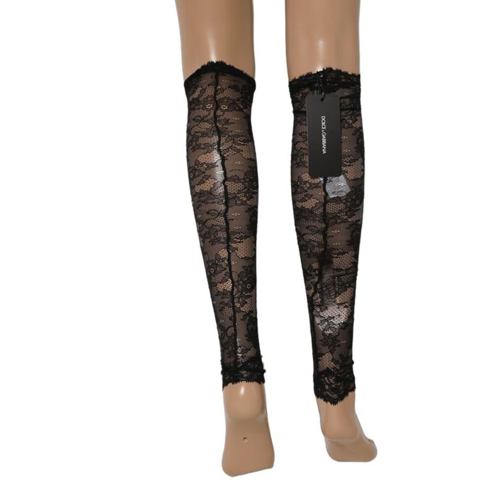 Dolce & Gabbana Black Floral Lace Nylon Stretch Knee Women's Socks - Picture 2 of 3